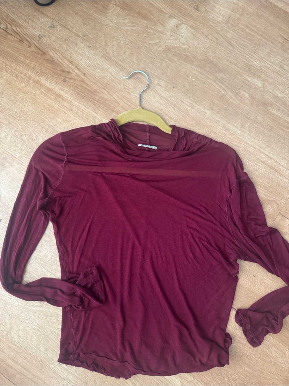Free people Women's Long-Sleeve sheer layering Top in Burgundy medium